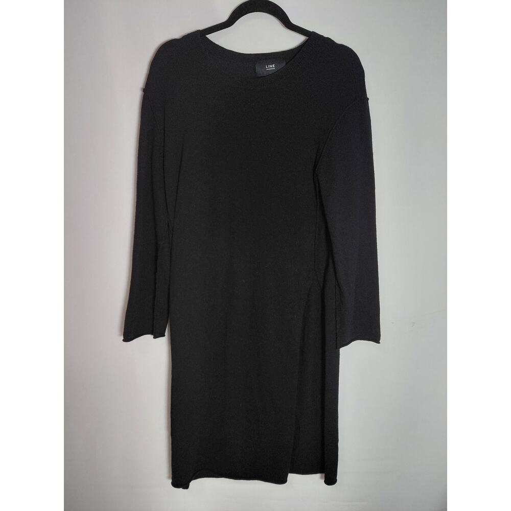 LINE Merino Wool Cashmere Black Dress Long Sleeve Sweater Dress Knit Size S